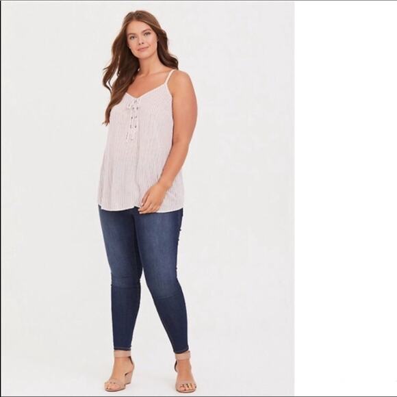 Torrid Sophie Red/White Striped Lace-Up Tank Top - Picture 3 of 10